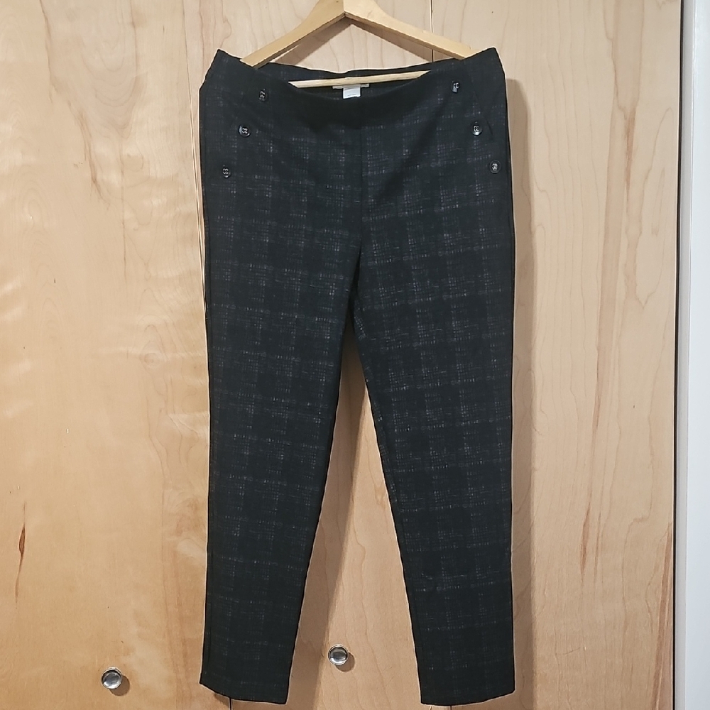 Black Trousers with Subtle Plaid Pattern and Straight Leg